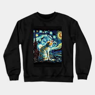 Cool Cat Portrait - Van Gogh The Starry Night Style Crewneck Sweatshirt